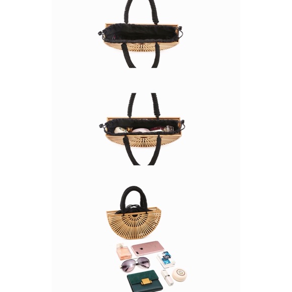 Black braided bamboo handbag with canvas bag - Picture 10 of 13